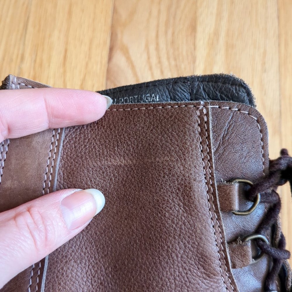 [SOLD] Felmini Soft Pebbled Leather Lace Up Peep Toe Portugal Block Heel Bootie - Picture 9 of 16